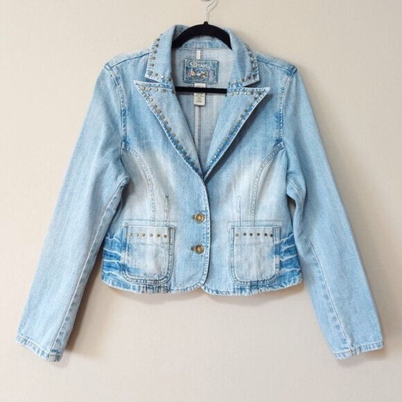 Star Jeans Jackets & Blazers - Star Jeans Denim Jacket Size Large Studded Women's Blue Wash Buttons Pockets